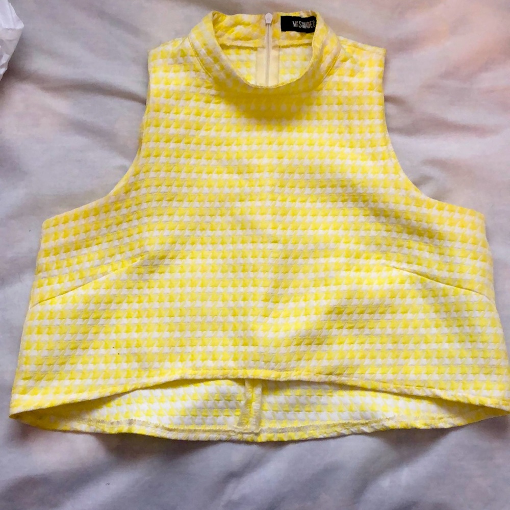 Misguided mock neck yellow houndstooth crop top